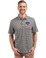 SMU Mustangs Cutter & Buck Forge Eco Double Stripe Stretch Recycled Mens Big &Tall Polo Black/White Front