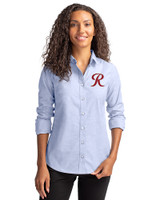 Tacoma Rainiers Cutter & Buck Stretch Oxford Womens Long Sleeve Dress Shirt Light Blue Front