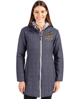 Toledo Mud Hens Cutter & Buck Rainier PrimaLoft®  Womens Eco Insulated Hooded Long Coat Anthracite Melange Front