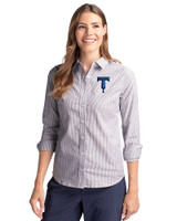 Tulsa Drillers Cutter & Buck Stretch Oxford Stripe Womens Long Sleeve Dress Shirt Charcoal Front