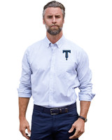 Tulsa Drillers Cutter & Buck Stretch Oxford Stripe Mens Big and Tall Long Sleeve Dress Shirt French Blue Front