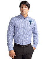 Tulsa Drillers Cutter & Buck Easy Care Stretch Gingham Mens Big and Tall Long Sleeve Dress Shirt Tour Blue Front