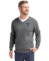 Tulsa Drillers Cutter & Buck Lakemont Tri-Blend Mens V-Neck Pullover Sweater Charcoal Heather Front