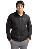 Washington Huskies Cutter & Buck Charter Eco Knit Recycled Big & Tall Full-Zip Jacket Black Front