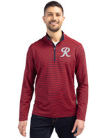 Tacoma Rainiers Cutter & Buck Virtue Eco Pique Micro Stripe Recycled Mens Big & Tall Quarter Zip Red/Navy Blue Front