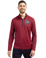 San Antonio Missions Cutter & Buck Virtue Eco Pique Micro Stripe Recycled Mens Quarter Zip Red/Navy Blue Front