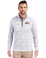 Pepperdine Waves Cutter & Buck Traverse Stretch Eco Camo Print Quarter Zip Mens Big and Tall Pullover Charcoal Front