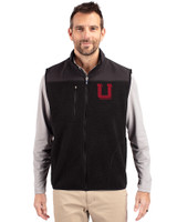 Utah Utes College Vault Cutter & Buck Cascade Eco Sherpa Mens Big and Tall Fleece Vest Black Front