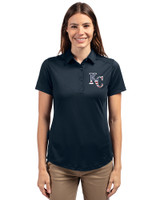 Kansas City Royals Stars & Stripes Cutter & Buck Prospect Eco Textured Stretch Recycled Womens Short Sleeve Polo Navy Blue Front