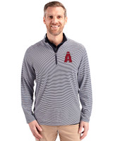 Los Angeles Angels City Connect Cutter & Buck Virtue Eco Pique Micro Stripe Recycled Mens Quarter Zip Navy Blue/White Front