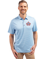 Miami Marlins City Connect Cutter & Buck Forge Eco Heather Stripe Stretch Recycled Mens Polo Atlas Heather Front