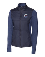Chicago Cubs City Connect Cutter & Buck Stealth Hybrid Quilted Womens Full Zip Windbreaker Jacket LYN_MANN_HG 1