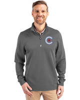 Chicago Cubs City Connect Cutter & Buck Traverse Stretch Eco Quarter Zip Mens Big and Tall Pullover Elemental Grey Front