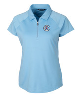 Chicago Cubs City Connect Cutter & Buck Forge Stretch Womens Short Sleeve Polo Atlas Light Blue Mannequin