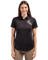 Chicago White Sox City Connect Cutter & Buck Prospect Eco Textured Stretch Recycled Womens Short Sleeve Polo Black Front