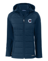 Chicago Cubs City Connect Cutter & Buck Evoke Hybrid Eco Softshell Recycled Full Zip Womens Hooded Jacket NVBU_MANN_HG 1