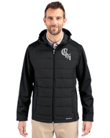 Chicago White Sox City Connect Cutter & Buck Evoke Hybrid Softshell Recycled Full Zip Mens Hooded Jacket Black Front