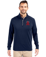 Los Angeles Angels City Connect Cutter & Buck Adapt Eco Knit Stretch Recycled Mens Big and Tall Quarter Zip Pullover Navy Blue Front