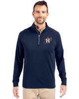Houston Astros City Connect Cutter & Buck Adapt Eco Knit Stretch Recycled Mens Big and Tall Quarter Zip Pullover Navy Blue Front
