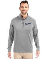 Los Angeles Dodgers City Connect Cutter & Buck Adapt Eco Knit Stretch Recycled Mens Big and Tall Quarter Zip Pullover Polished Medium Gray Front