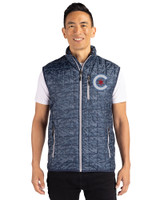Chicago Cubs City Connect Cutter & Buck Rainier PrimaLoft® Mens Eco Insulated Full Zip Printed Puffer Vest Dark Navy Front