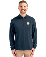 Houston Astros City Connect Cutter & Buck Virtue Eco Pique Recycled Quarter Zip Mens Big & Tall Pullover Navy Blue Front