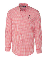 Los Angeles Angels City Connect Cutter & Buck Easy Care Stretch Gingham Mens Big and Tall Long Sleeve Dress Shirt Cardinal Red Mannequin