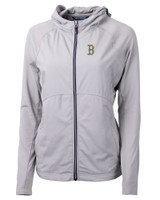 Boston Red Sox City Connect Cutter & Buck Adapt Eco Knit Hybrid Recycled Womens Full Zip Jacket POL_MANN_HG 1