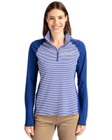 Los Angeles Dodgers City Connect Cutter & Buck Forge Tonal Stripe Stretch Half Zip Womens Top Tour Blue Front