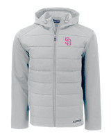 San Diego Padres City Connect Cutter & Buck Evoke Hybrid Eco Softshell Recycled Full Zip Mens Hooded Jacket CNC_MANN_HG 1