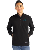 Carolina Panthers Cutter & Buck Roam Epic Versatility Recycled Quarter Zip Mens Pullover Black Front