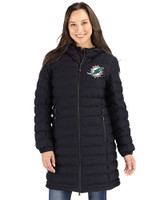Miami Dolphins Cutter & Buck Mission Ridge Repreve Eco Insulated Womens Long Puffer Jacket Black Front