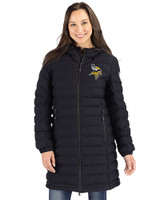 Minnesota Vikings Cutter & Buck Mission Ridge Repreve Eco Insulated Womens Long Puffer Jacket Black Front