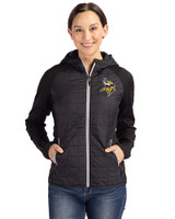 Minnesota Vikings Cutter & Buck Rainier Primaloft Womens Eco Full Zip Hybrid Jacket Black Front