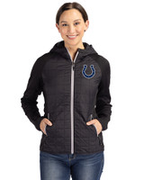 Indianapolis Colts Cutter & Buck Rainier Primaloft Womens Eco Full Zip Hybrid Jacket Black Front
