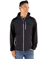 Carolina Panthers Cutter & Buck Rainier Primaloft Mens Eco Full Zip Hybrid Jacket Black Front