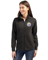 Pittsburgh Steelers Cutter & Buck Roam Epic Versatility Full Zip Recycled Womens Jacket Black Front