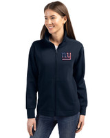 New York Giants Americana Cutter & Buck Roam Epic Versatility Full Zip Recycled Womens Jacket Navy Blue Front