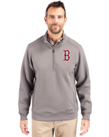 Boston Red Sox Cutter & Buck Roam Epic Versatility Recycled Quarter Zip Mens Pullover Elemental Grey Front