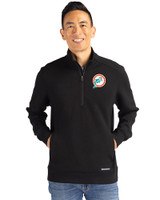 Miami Dolphins Historic Cutter & Buck Roam Recycled Buttery-Soft Knit Mens Quarter Zip Jacket Black Front
