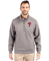 Philadelphia Phillies Cutter & Buck Roam Epic Versatility Recycled Quarter Zip Mens Pullover Elemental Grey Front