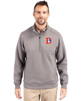 Denver Broncos Historic Cutter & Buck Roam Recycled Buttery-Soft Knit Mens Quarter Zip Jacket Elemental Grey Front