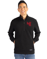 Western Kentucky Hilltoppers College Vault Cutter & Buck Roam Epic Versatility Recycled Quarter Zip Mens Pullover Black Front