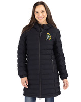 Green Bay Packers Historic Cutter & Buck Mission Ridge Repreve Eco Insulated Womens Long Puffer Jacket Black Front