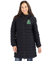 Marshall Thundering Herd College Vault Cutter & Buck Mission Ridge Repreve Eco Insulated Womens Long Puffer Jacket Black Front