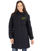 George Mason Patriots College Vault Cutter & Buck Mission Ridge Repreve Eco Insulated Womens Long Puffer Jacket Black Front