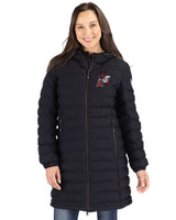 Arkansas Razorbacks College Vault Cutter & Buck Mission Ridge Repreve Eco Insulated Womens Long Puffer Jacket Black Front