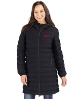 New Mexico State Aggies College Vault Cutter & Buck Mission Ridge Repreve Eco Insulated Womens Long Puffer Jacket Black Front