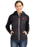 San Francisco 49ers Historic Cutter & Buck Rainier Primaloft Womens Eco Full Zip Hybrid Jacket Black Front