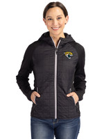 Jacksonville Jaguars Cutter & Buck Rainier Primaloft Womens Eco Full Zip Hybrid Jacket Black Front